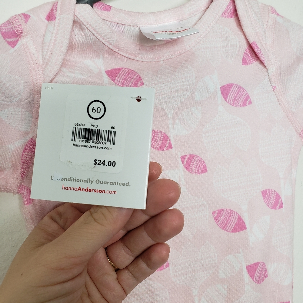 Hanna Andersson Organic Cotton Pink Tulip Print One Piece Bodysuit 60cm 3-6 mo - Picture 4 of 6